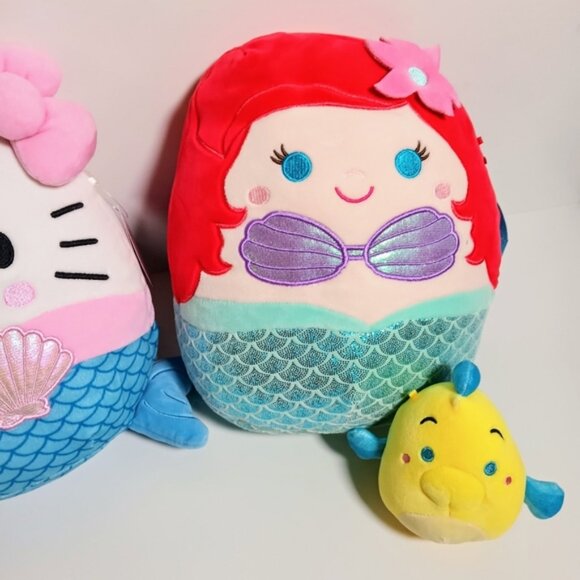Squishmallow Plush Mermaid Bundle Ariel Flounder and Hello Kitty - Picture 3 of 8